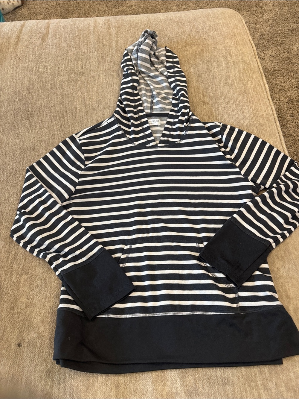 Karen Neuburger Black & White Striped Hooded Pullover